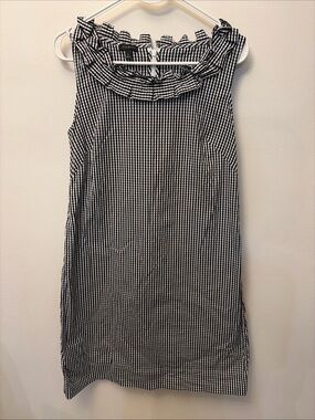 TALBOTS Black and White Gingham Ruffle-Neck Sleeveless Shift Dress Sz 6